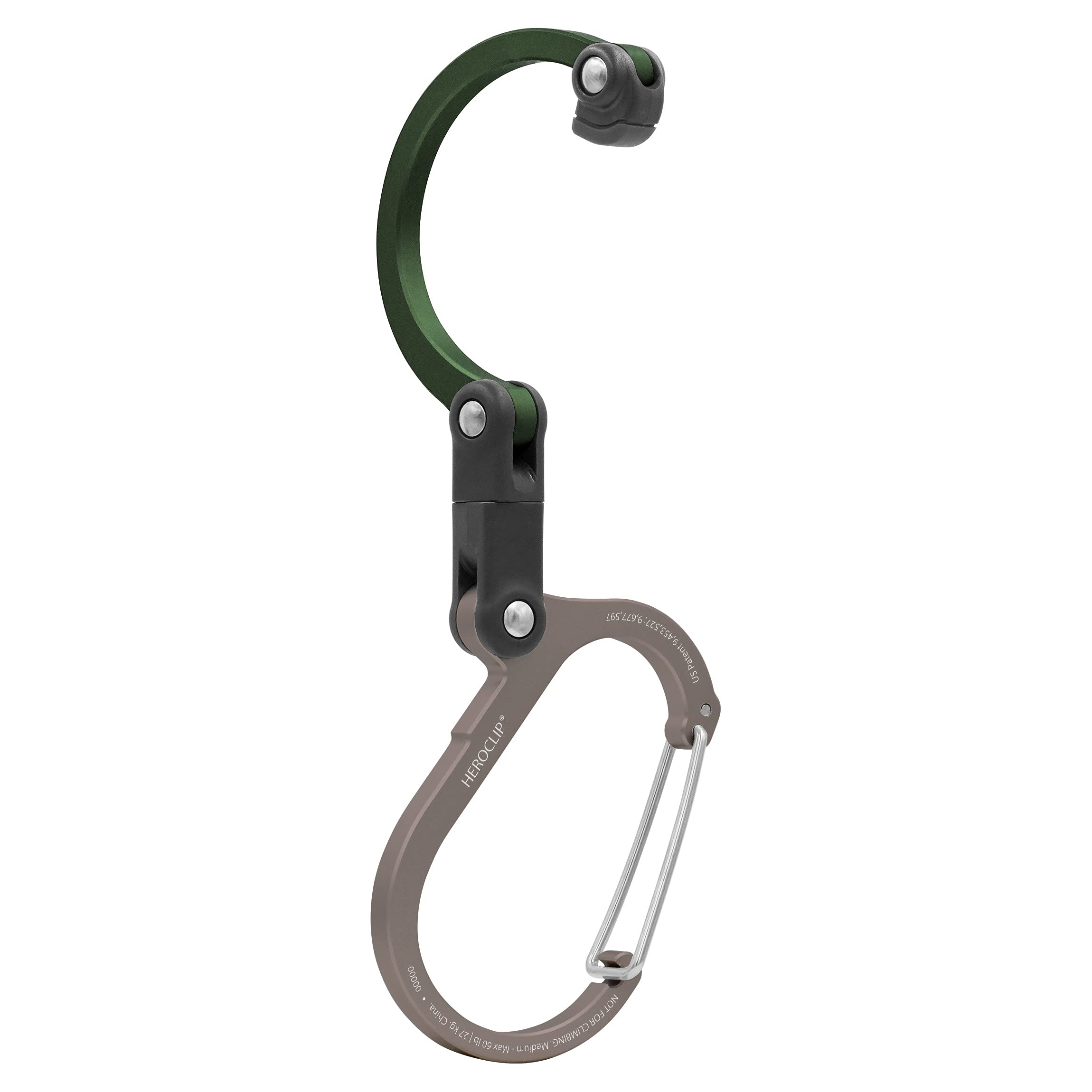 HEROCLIP Medium - Carabiner Clip and Hook, Bag, Purse, Backpack Hanger, Baby Pushchair Hook, Keyring Carabiner and Multifunction for Camping, Fishing, Hiking Or Travel, Hang Anything, Anywhere
