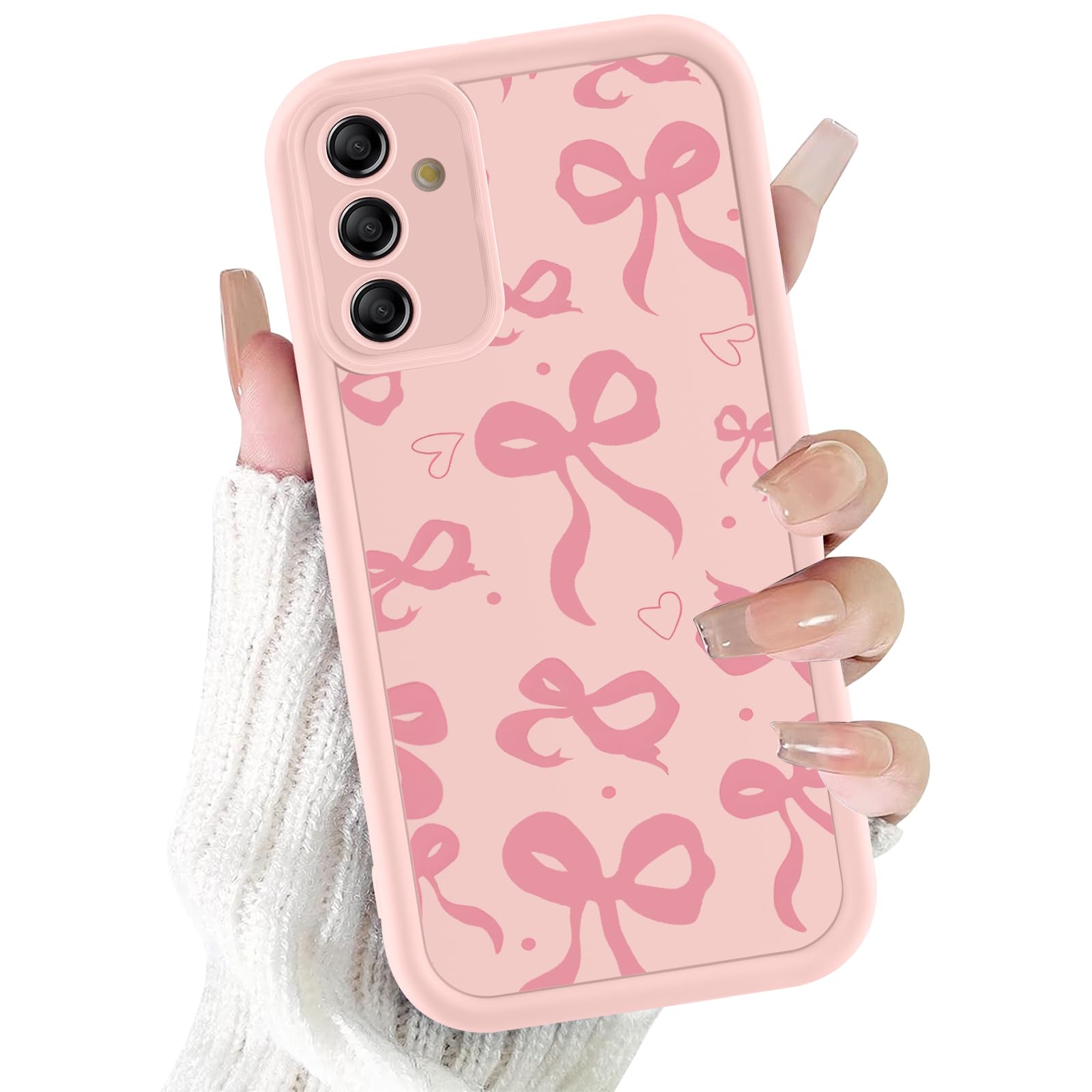 Kivlclri Handyhülle für Samsung Galaxy A53 5G Hülle 6,7", Aesthetic Rosa Schleifen Herz Muster Motiv Design für Mädchen Schutzhülle Kameraschutz Stoßfest Weiche Bunt Rosa Silikon TPU Bumper Case