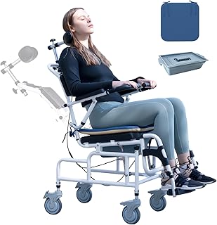 Shower Chair Reclining Wheelchair, Bedside Commode for Seniors, Medical Shower Chair Toilet Chair 300 lb Capacity, Adjustable Transport Wheelchair with Soft Seat Cushion
