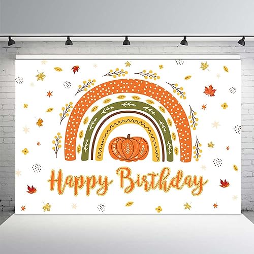 Miniatura 2 de MEHOFOND Decoración de fiesta de cumpleaños de calabaza, telón de fondo de otoño, bohemio, arco iris, suministros de decoración de fiesta de