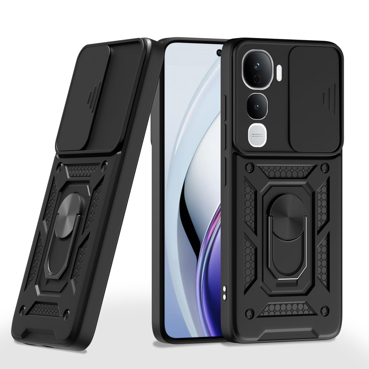 Back Cover for Vivo Y400 5G | D10 Tough Armor Case | Sliding Camera Shield | 360° Protection | Kickstand Ring Holder | Military-Grade Shockproof