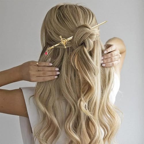 Miniatura 10 de Paquete de 2 accesorios para el cabello con borla de espada china para mujer, moños con gemas para el cabello (plateado)