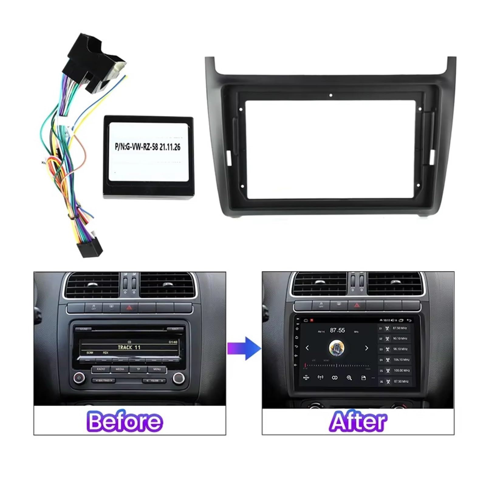 Montaje Panel GPS Para VW Para Polo 5 Para Golf Para Passat Cubierta Adaptadora Cable Fascia Marco Radio Coche 9 Pulgadas Fascia Radio Coche