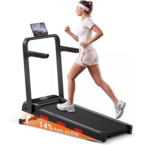 4 in 1 Walking Pad Treadmill with 14% AUTO Incline and Handles | 3.0HP Brushless Motor, 300 LBS Capacity, Foldable Design, Home and Office Use, Quiet Under Desk