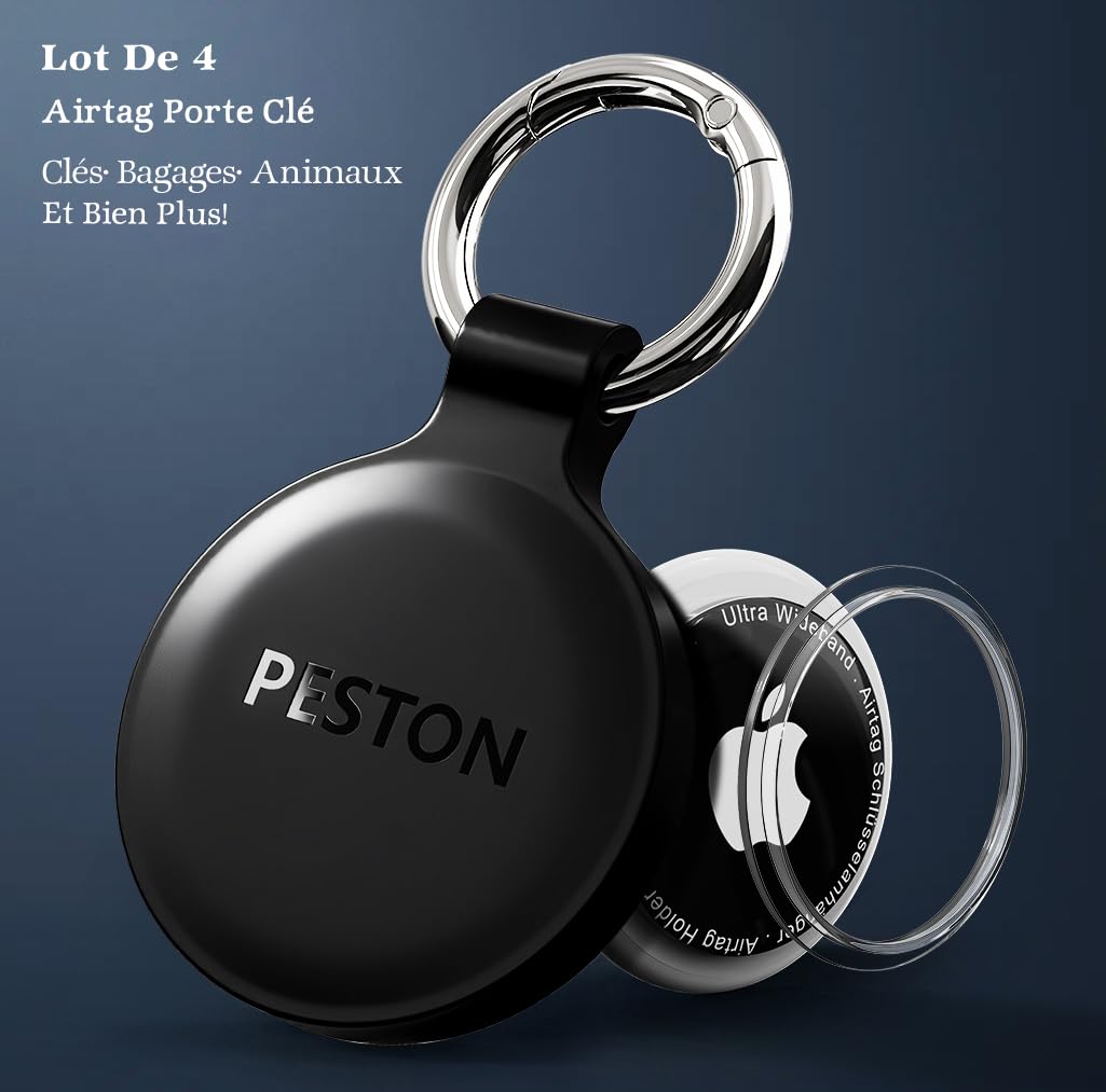 Étuis pour Apple AirTag Porte Clé - Coque de Protection IP67 Étanche, Antichoc et Anti-Rayures pour AirTag Support, Animaux, Bagages (Lot de 4)