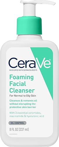 CeraVe Foaming Facial Cleanser, Daily Face Wash for Oily Skin, Hyaluronic Acid + Ceramides + Niacinamide, Fragrance Free & Paraben Free, Non-Drying Oil Control Face Wash, 8 Fluid Ounces
