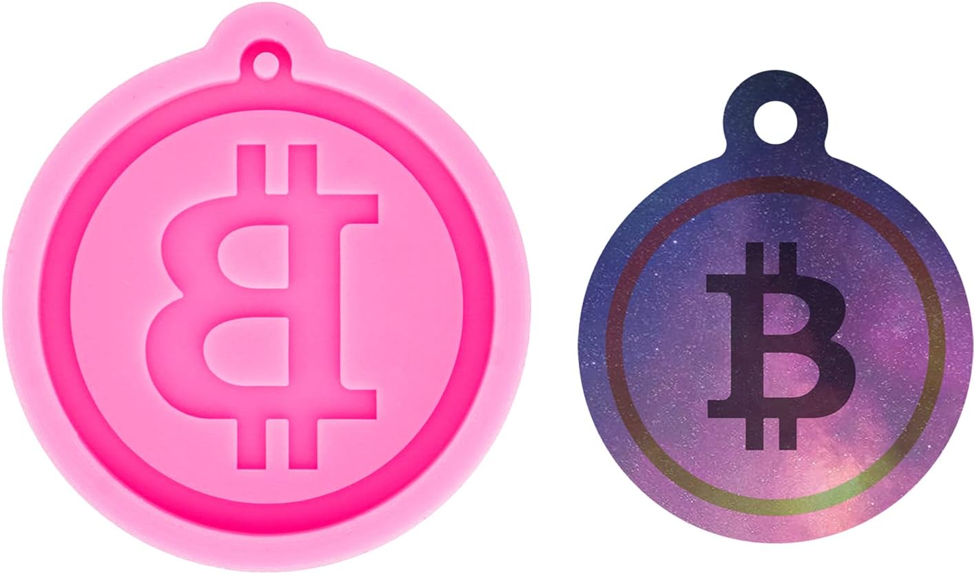 光沢のある光沢のあるビットコイン型キーチェーン シリコン型 穴付き DIY 小物入れ キャンディ イヤリング 荷物 タグ クラフト シリコンモールド  アルファベット ナンバー 筆記体 コイン キーホルダー 通し穴付き | クロッチャショップ