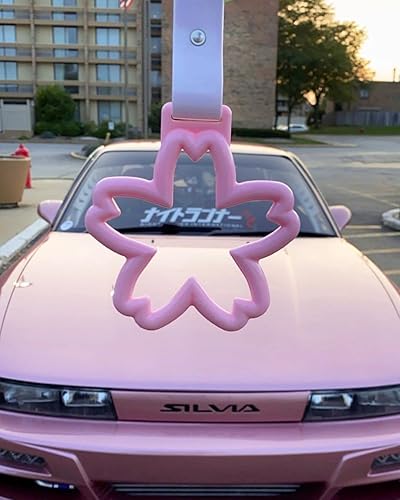 Miniatura 5 de JDM - Anillos Tsurikawa con forma de Sakura, anillos de advertencia para parachoques delantero trasero, metro, tren, autobús, correa de mano para