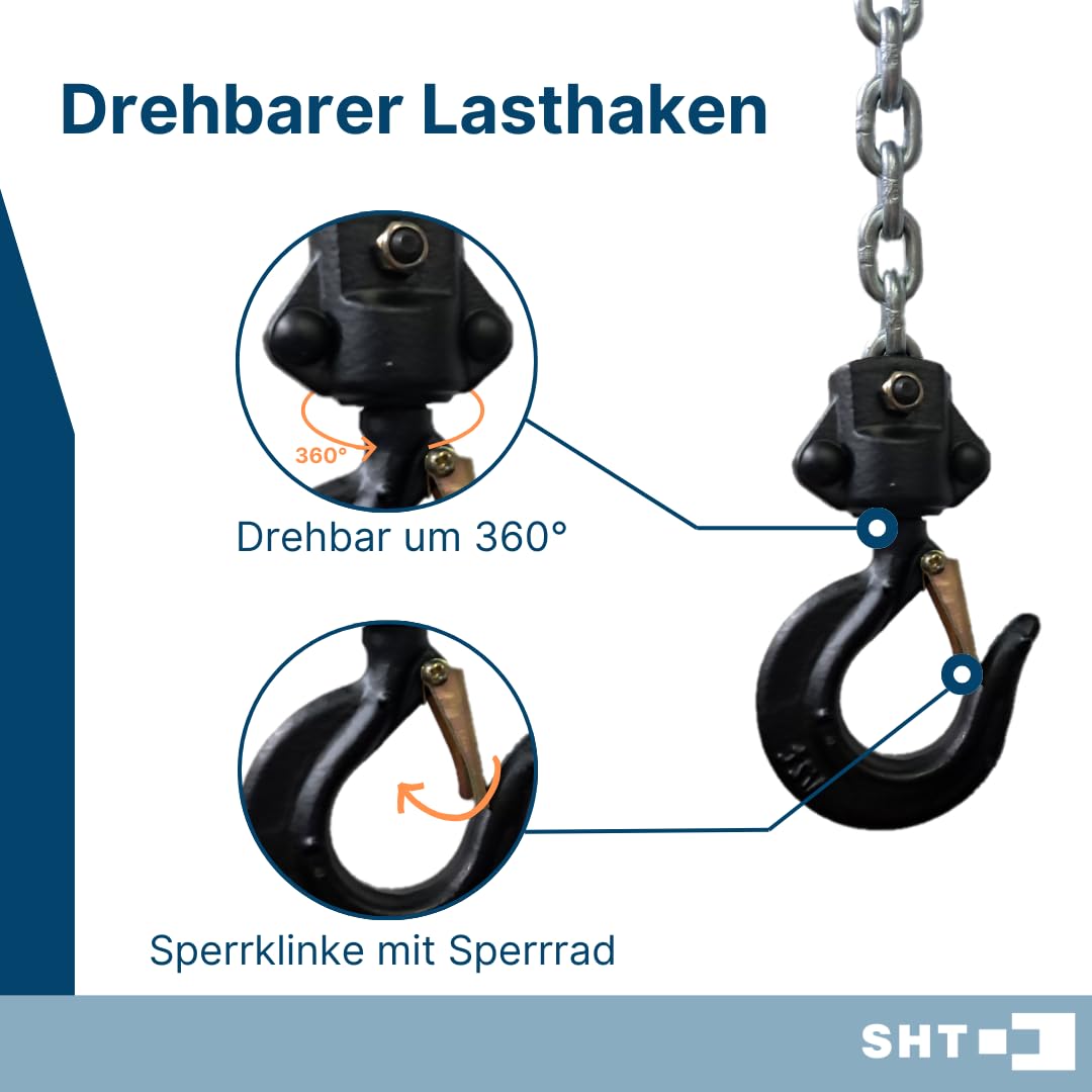 SHT Kettenzug/Stirnradflaschenzug SFZ 1-Strang mit 500kg Traglast| 5m Hub, kompakter Flaschenzug Seilzug