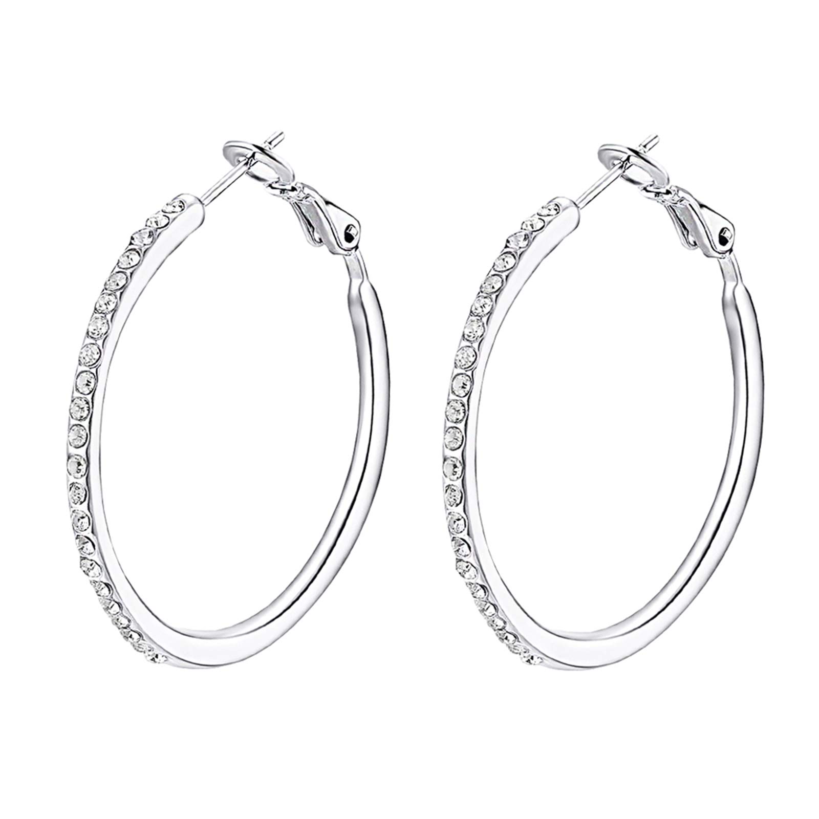 Hoop Earrings, Fashion Jewelry CZ Cubic Zirconia Rhinestone Hoop Earrings for Women Gifts 1.38in, 1.5in, 1.77in