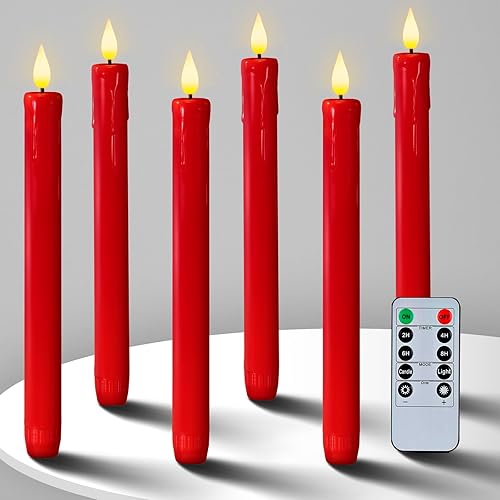 Miniatura 17 de Homemory 12 velas cónicas de plástico sin llama con control remoto temporizador regulador, candelabros LED marfil con luz de llama parpadeante