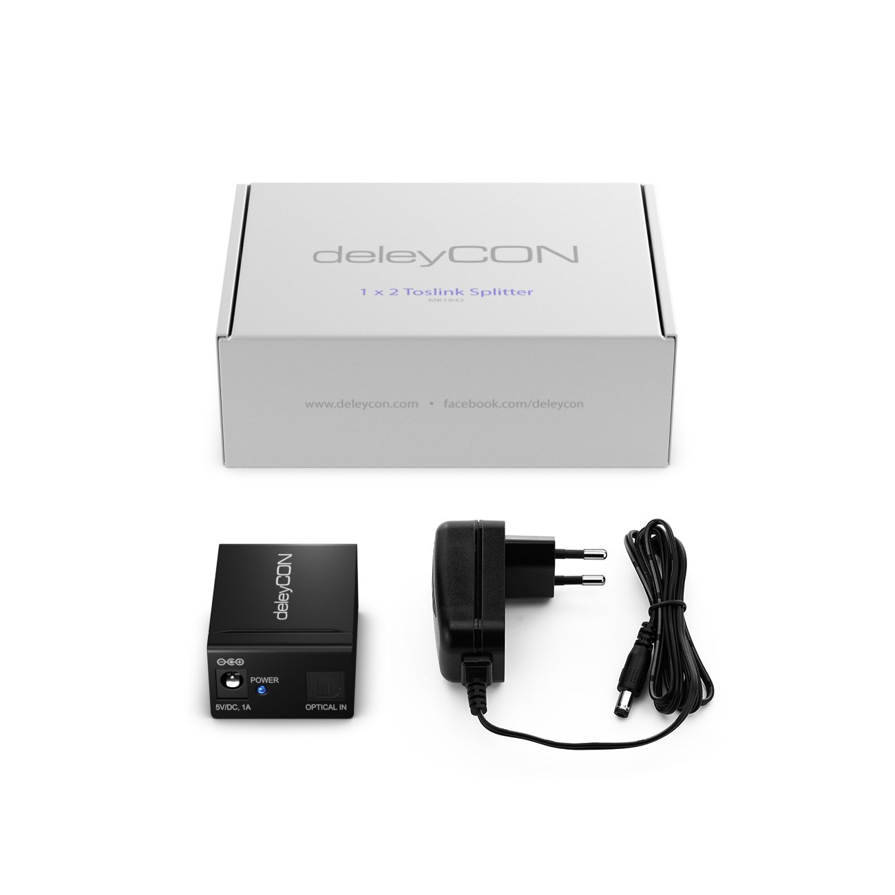 deleyCON Répartiteur Toslink 2 Ports Séparateur Audio Numérique Distributeur pour Câbles Audio Toslink Optiques S/PDIF 1x Entrée 2x Sortie pour TV Système Hi-Fi Soundbar Casque