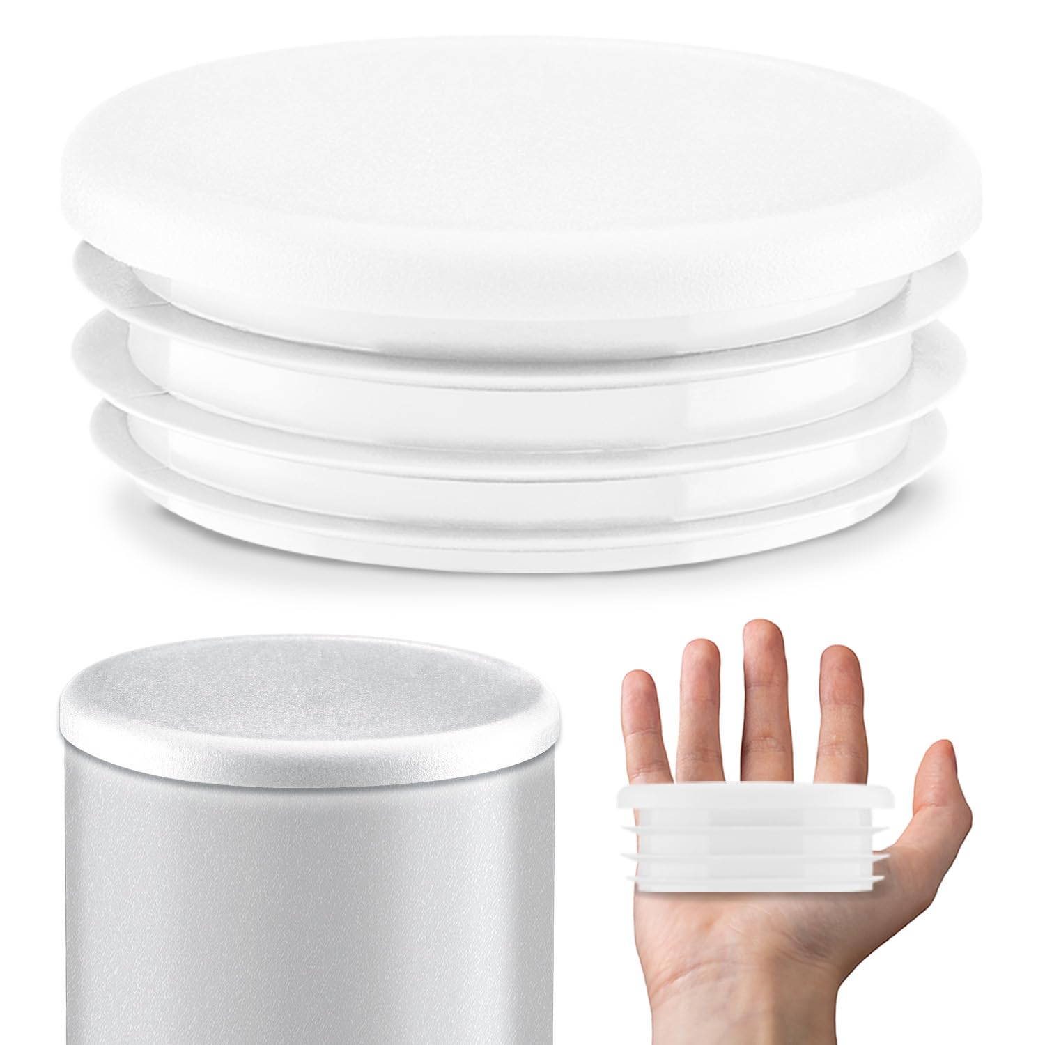 EMFA Tapón para Tubo Redondo Acanalado 102 mm Blanco, 50 Unidades