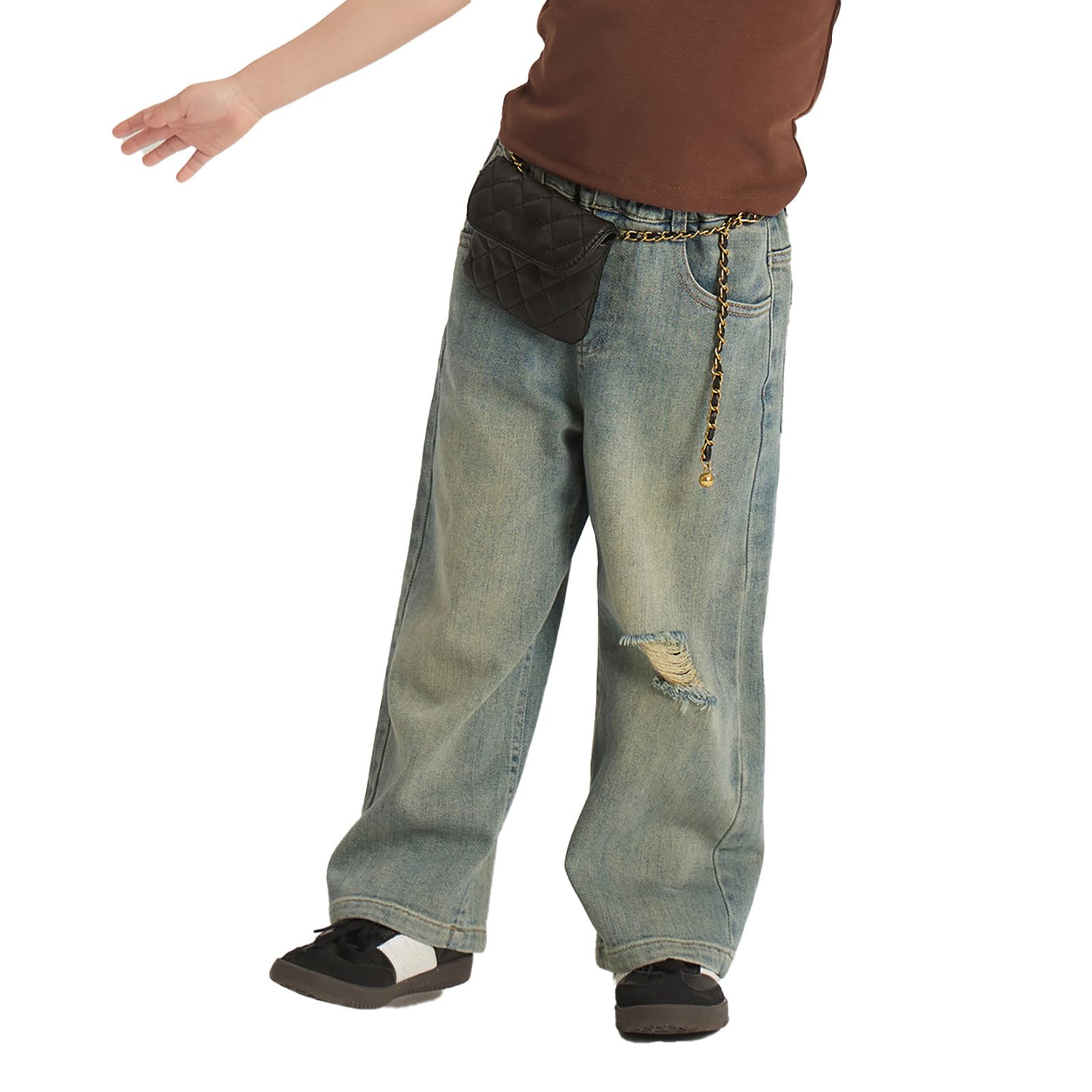 Genérico Pantalones Baggy Niño Pantalones Vaqueros Desgastados de Corte Recto y Estilo Retro para Uso Diario y Actividades Exteriores