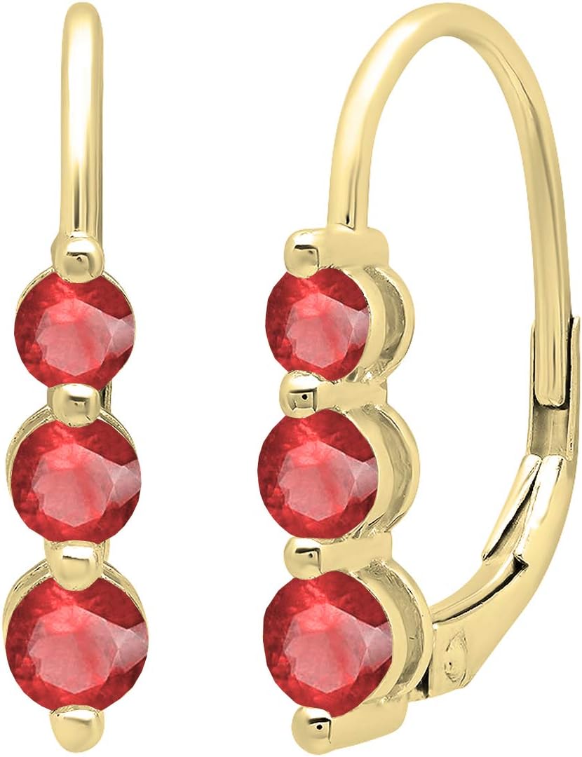 Dazzlingrock Collection 18K Round Gemstone Womens Three Stone Drop Earrings, Solid Yellow Gold