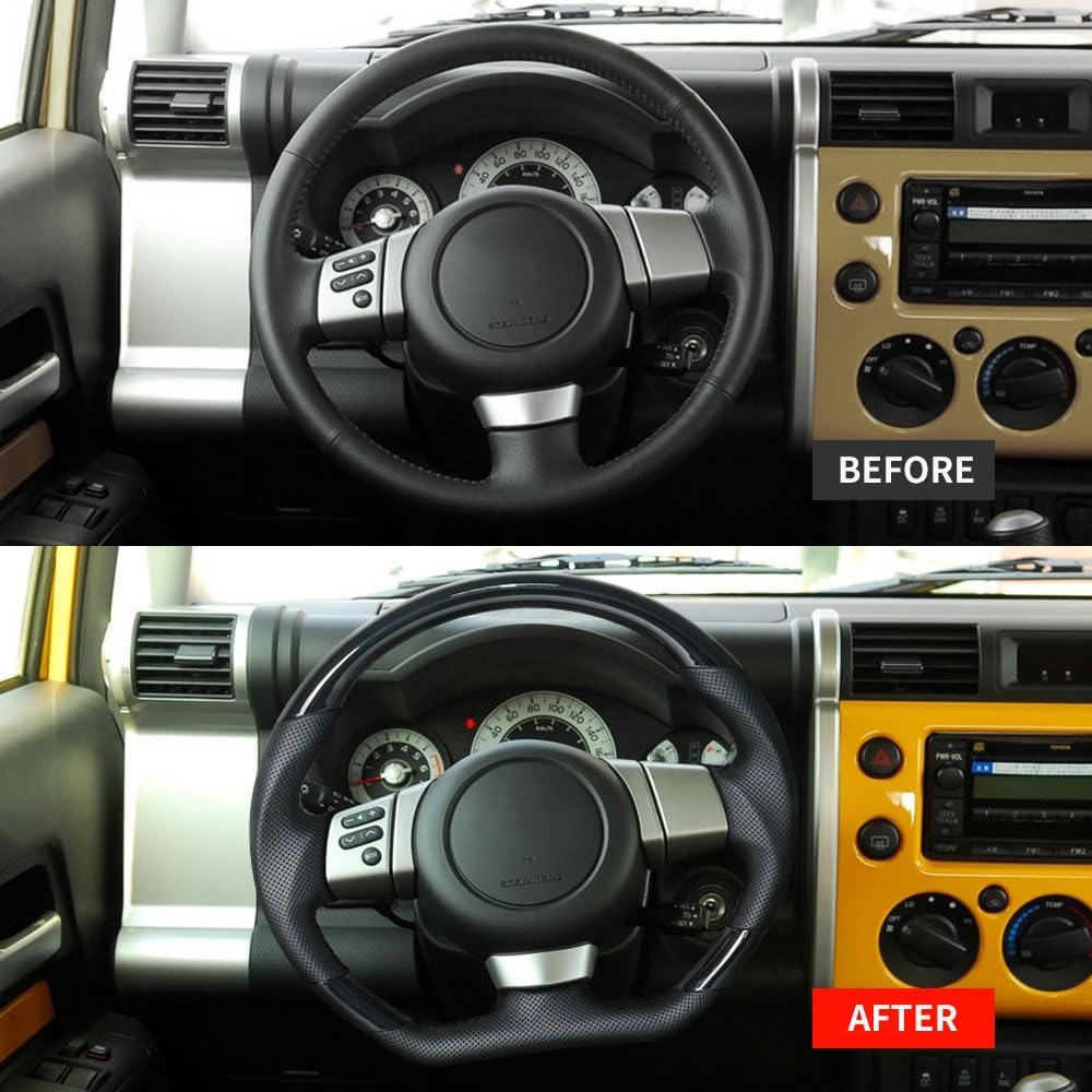 Piano Black Steering Wheel, D-Shaped Flat Bottom Preforated Leather Steering Wheel Fit for Toyota FJ Cruiser 2007-2017