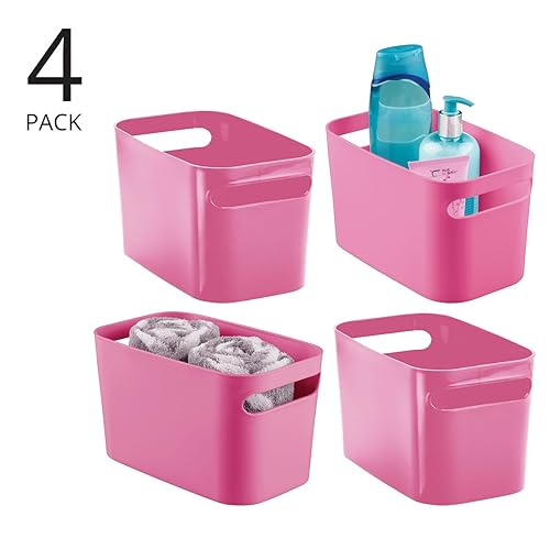 Miniatura 2 de mDesign Cubo de baño de plástico profundo con asas, organizador de almacenamiento para encimera de tocador, mantiene jabón, gel de baño, champú,