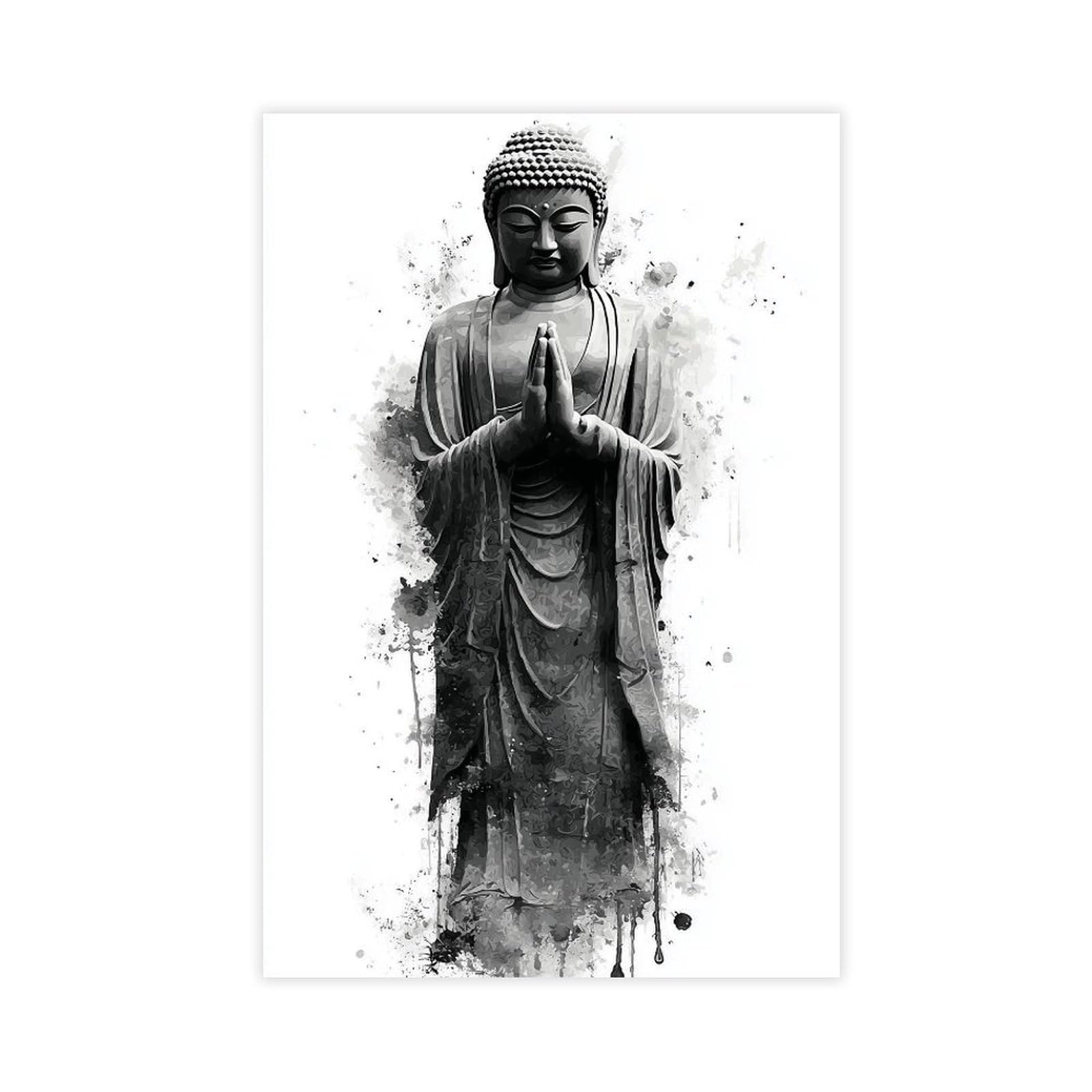 Qnvjqkdsi Unframe Meditative Buddha, Black White Spiritual Zen Art Canvas Poster Bedroom Decor Landscape Office Room Decor Gift 8" L X 12" W