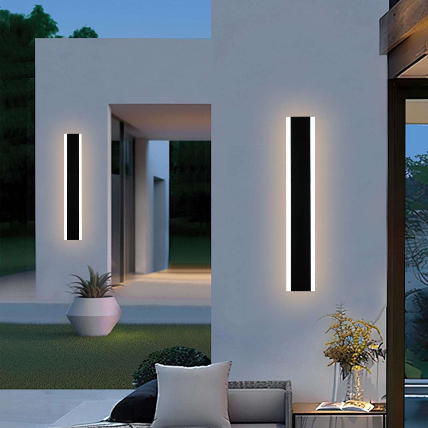 2-Pack 32-Inch Linear LED Outdoor Wall Light Fixture, IP65 Waterproof Exterior Wall Sconce with Build-in Integrated LED & 5 Color Dimmable for Patio Porch (3000K/3500K/4500K/5000K/6000K) 32-Inch LED 5CCT-2 Packs