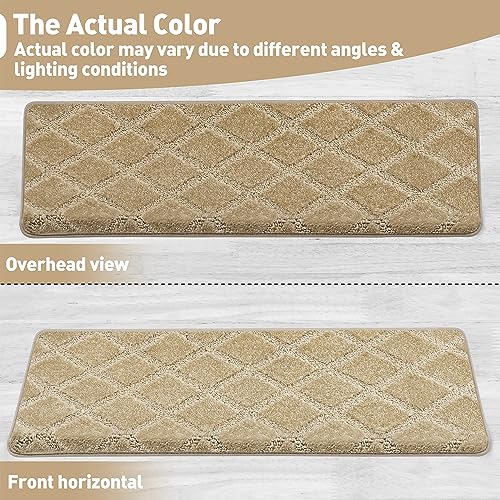 PURE ERA Bullnose Carpet Stair Treads Set Tape Free Non-Slip Indoor Stair Protectors Pet Friendly Rugs 9.5" x 30"(14 Pieces,Khaki Diamond Trellis) by PURE ERA - Image 7
