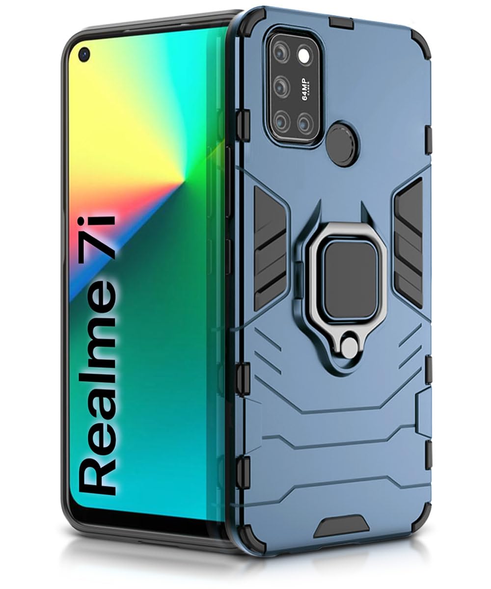 WOW IMAGINE Shock Proof Back Case Mobile Cover for Realme 7i | Back Cover Case (Tough Armor | Hybrid PC + TPU | Ring Holder & in-Built Kickstand | Blue) (B0DC456W8J) Amazon Price History, Amazon Price Tracker