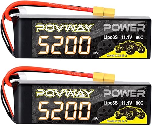 Lipo Batería 3S 5200mAh RC Batería 11.1V 80C con enchufe XT60 Softcase para coches RC, camión RC, helicóptero, avión (batería X2)