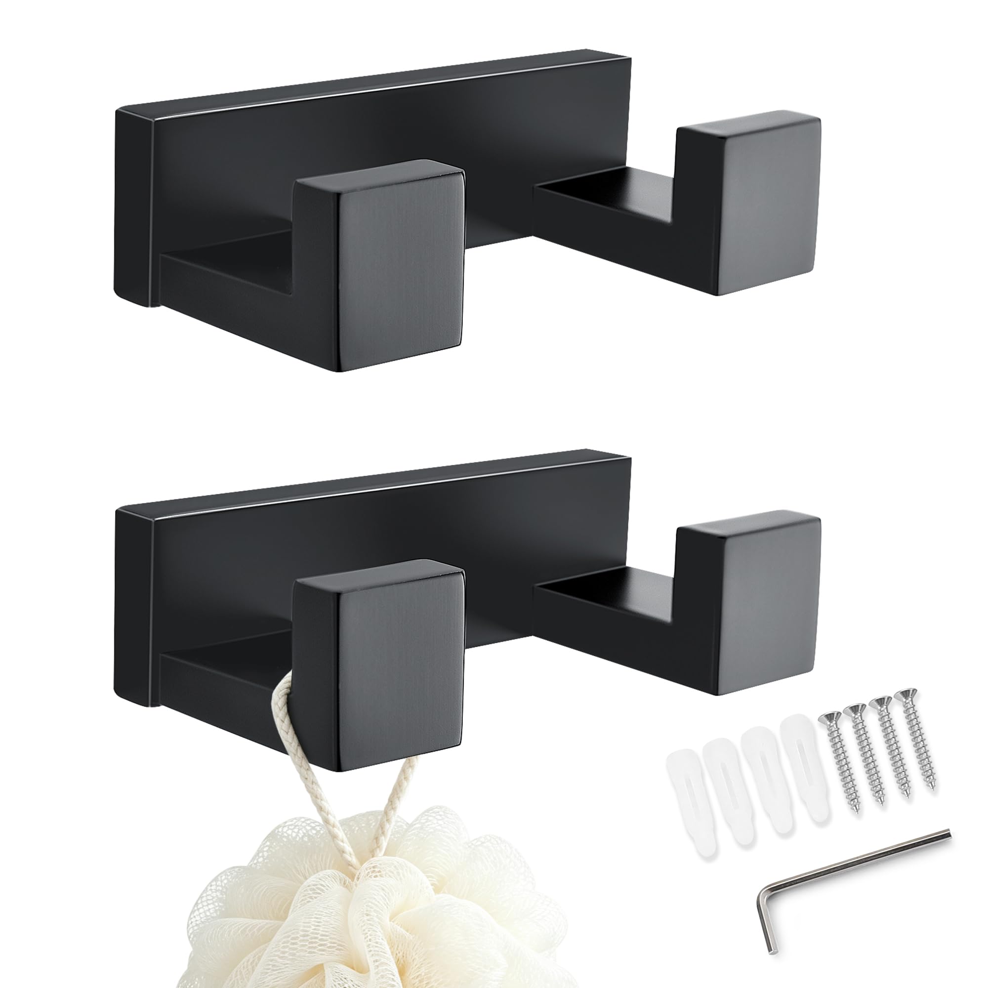 TURS Matte Black Double Towel Hooks,Double Coat Hook,Wall Mounted, 2 Pack