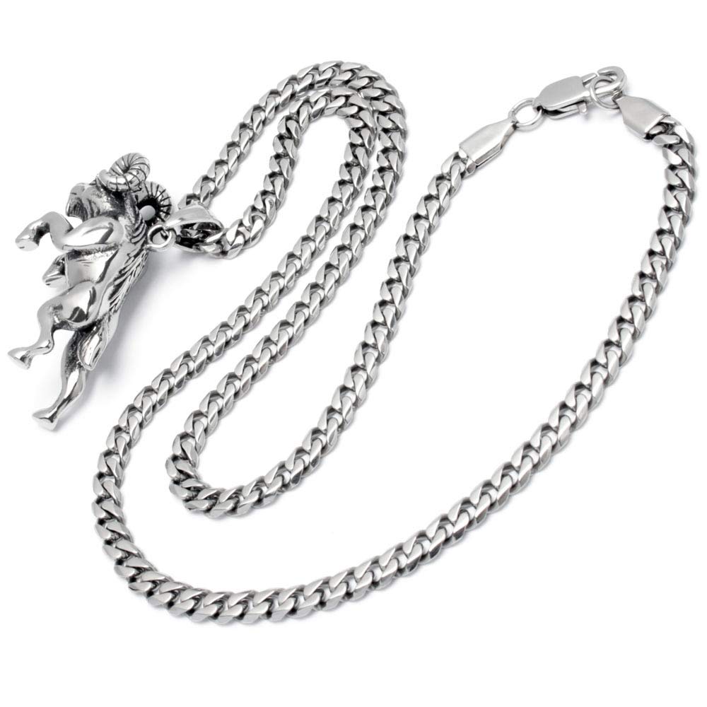 Massiver Widder aus Edelstahl mit Panzerkette Halskette Sternzeichen Anhänger Silber Herren Schmuck Männer Geschenk