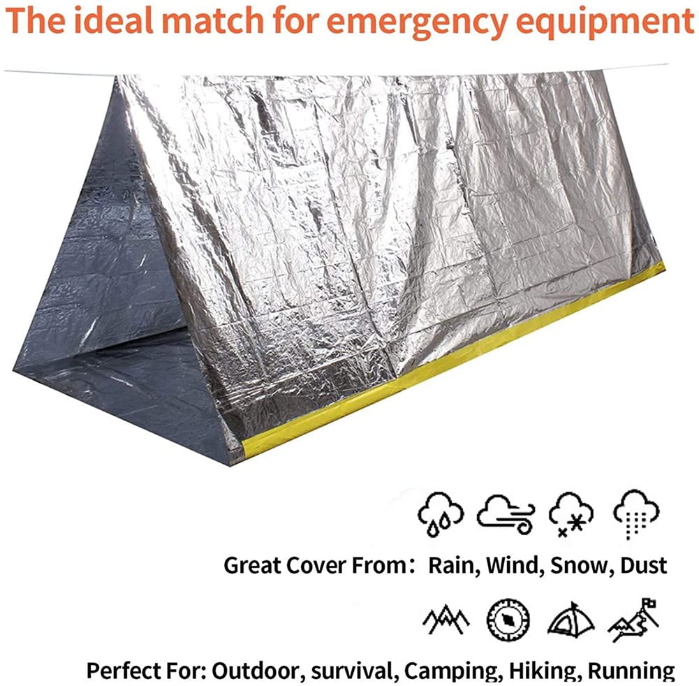 Emergency - Tenda di emergenza con corda ultraleggera, tenda di emergenza, impermeabile, per 2 persone, in Mylar Thermal Shelter per escursioni