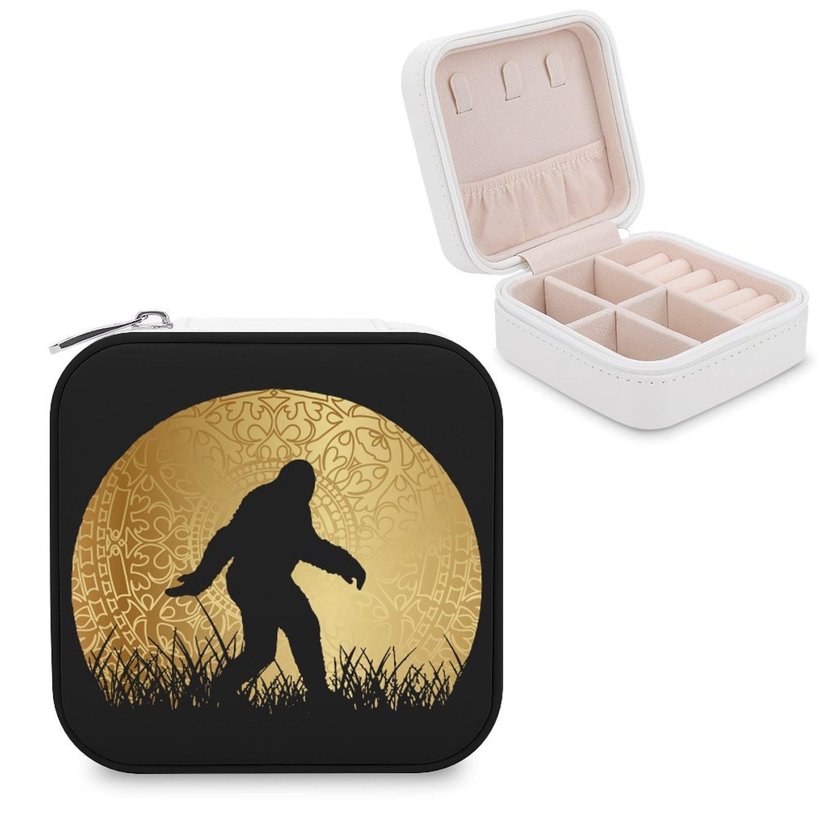 CUTJMDNGH Bigfoot Sasquatch And Moon Jewelry Box for Women Jewellery Case Organizer Storage Boxes Craft