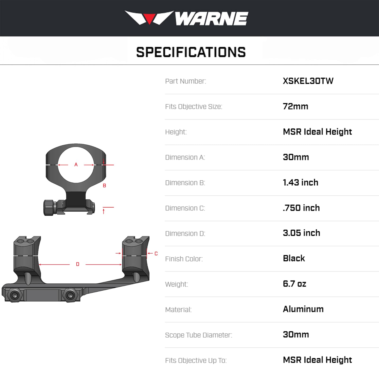 Amazon.com: Warne XSKEL30TW 1-Piece Gen 2 Extended SKEL MSR Scope