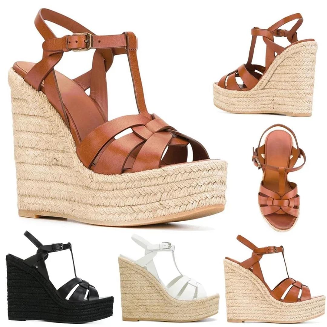 Alpargatas de cuña para mujer, sandalias de cuña de tacón alto con tiras y tiras sexis, zapatos de fiesta, blanco (White Pu), 39.5 EU