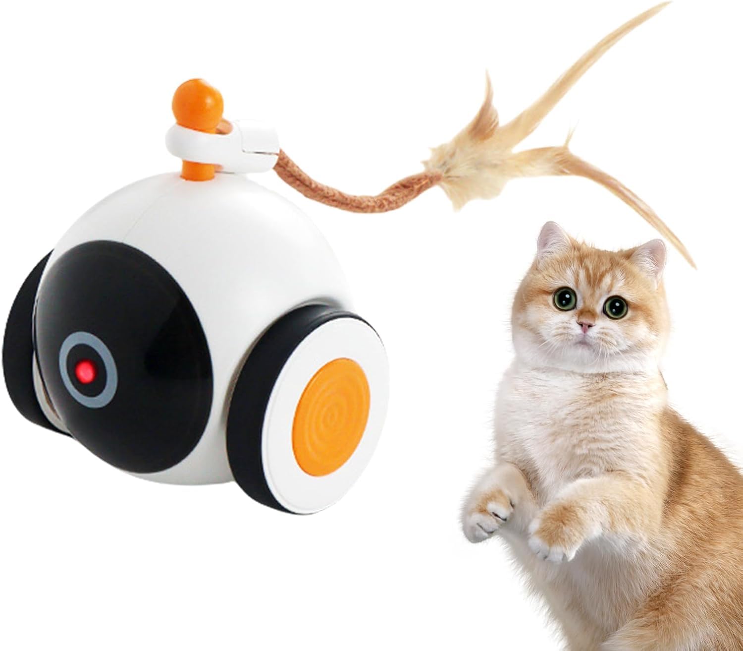 Interactive Cat Toy - Electronic Cat Toy Ball | Feline Enrichment Smart Orb With Feather, Motion-Activated Play Sphere, Rechargeable Auto-Rolling Indoor Game, Automatic Pet Exercise Gear for All Breed white