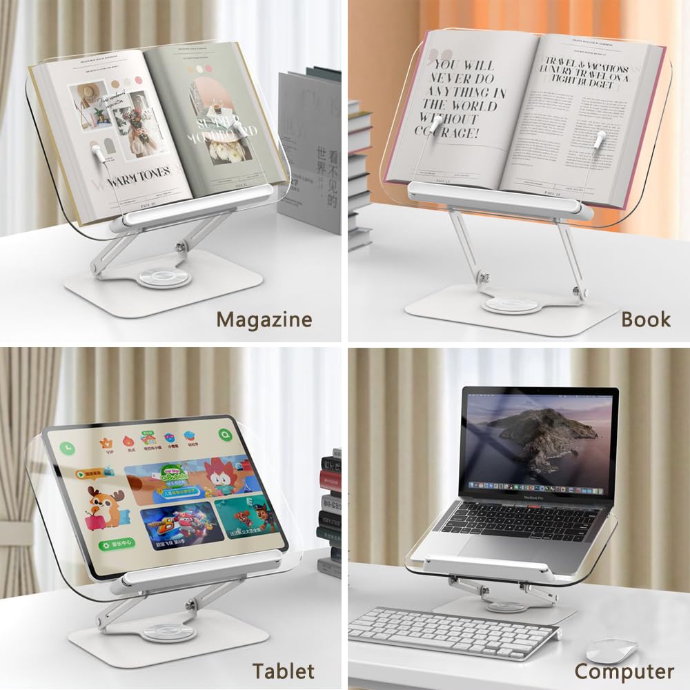 Supporto regolabile per libri con base girevole a 360 gradi, opzionale, per tablet, laptop e libri di cucina