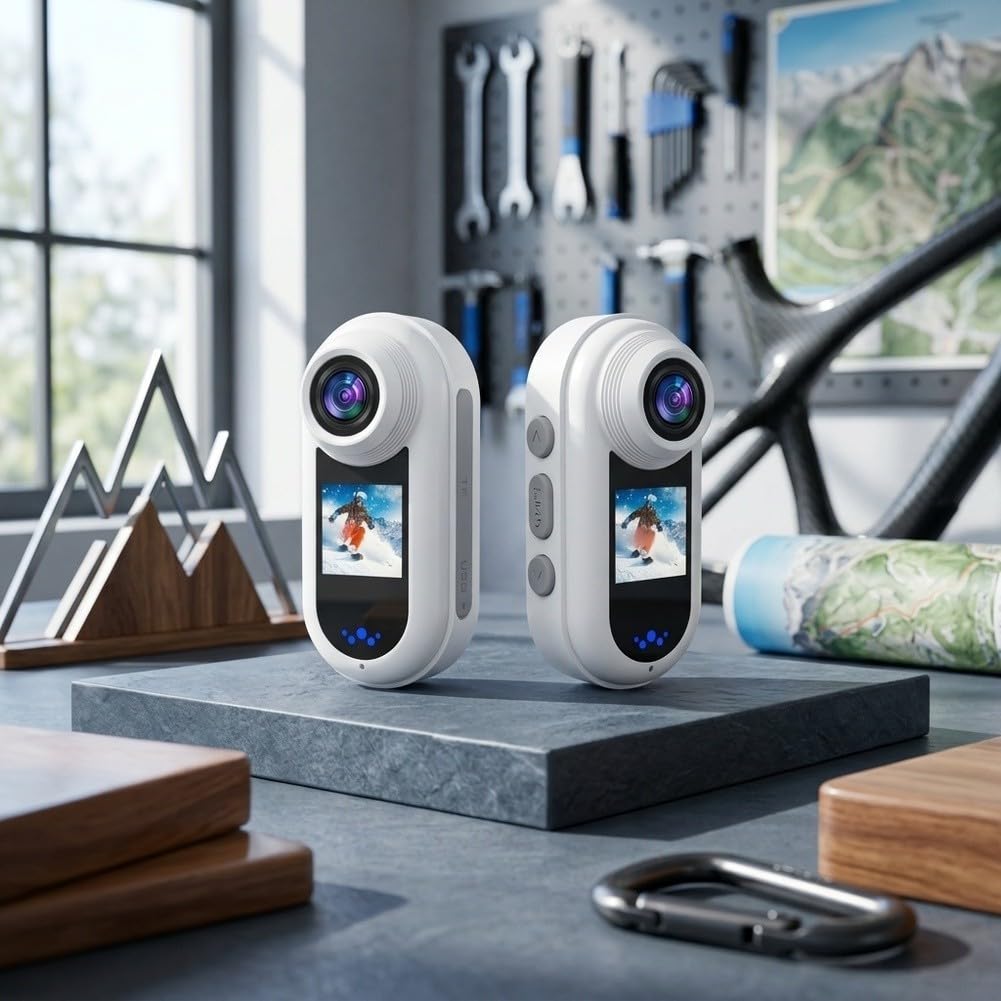Action camera 2K, 1,5 W, magnetica, indossabile, con registrazione a intervalli WiFi, doppio schermo, grandangolo a 140°, rilevazione di movimento, video Vlog per videocamera per ciclismo (bianco)