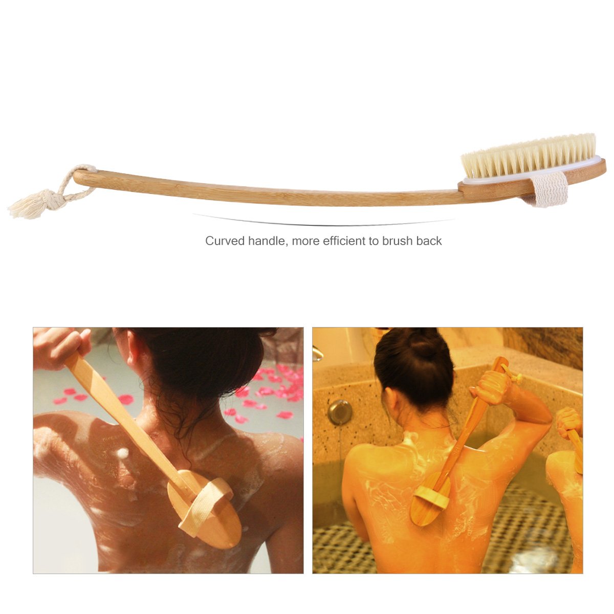 Cepillo corporal Premium de cerdas naturales de jabalí, cepillo de fregar con mango largo y cabezal desmontable for exfoliar y reducir la celulitis/498