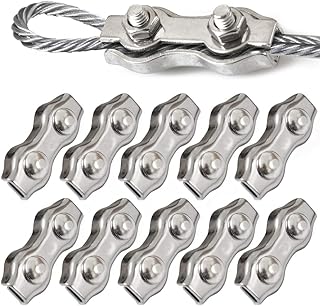 Jutagoss 10PCS M5 Poly Rope Connector,304 Stainless Steel Double Chucks Wire Rope Clips Cable Clamp for 0.12-0.16 inch Dia Wire Cables