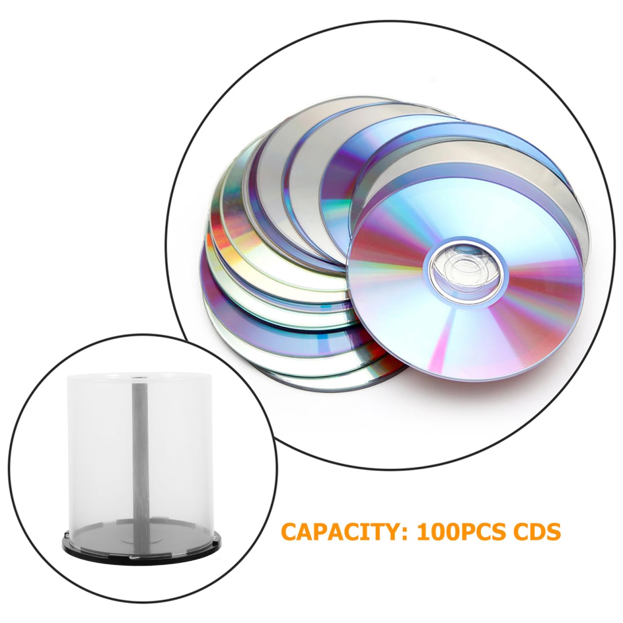 Ciieeo Mandrino per CD/DVD, 4 contenitori per CD e DVD, capacità di 100 dischi trasparenti, in plastica, organizer per DVD