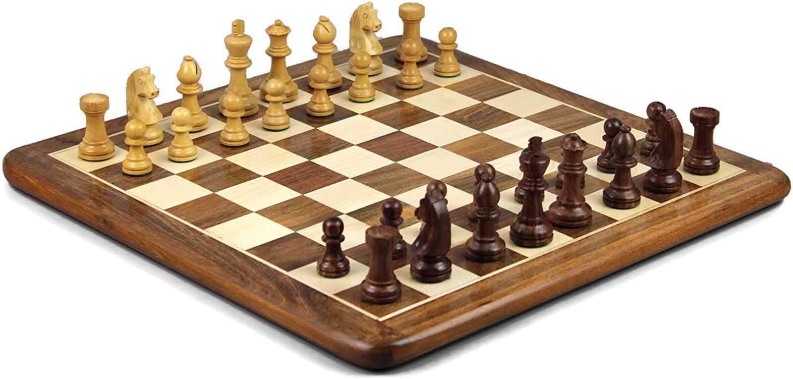 GYPPG Chess Gammon Chess Set Flat Board Handmade Inlaid Solid Sheesham Wooden Board 16" Game Chess Pieces 2.75" Chess Intelligence, Exchange Game Party