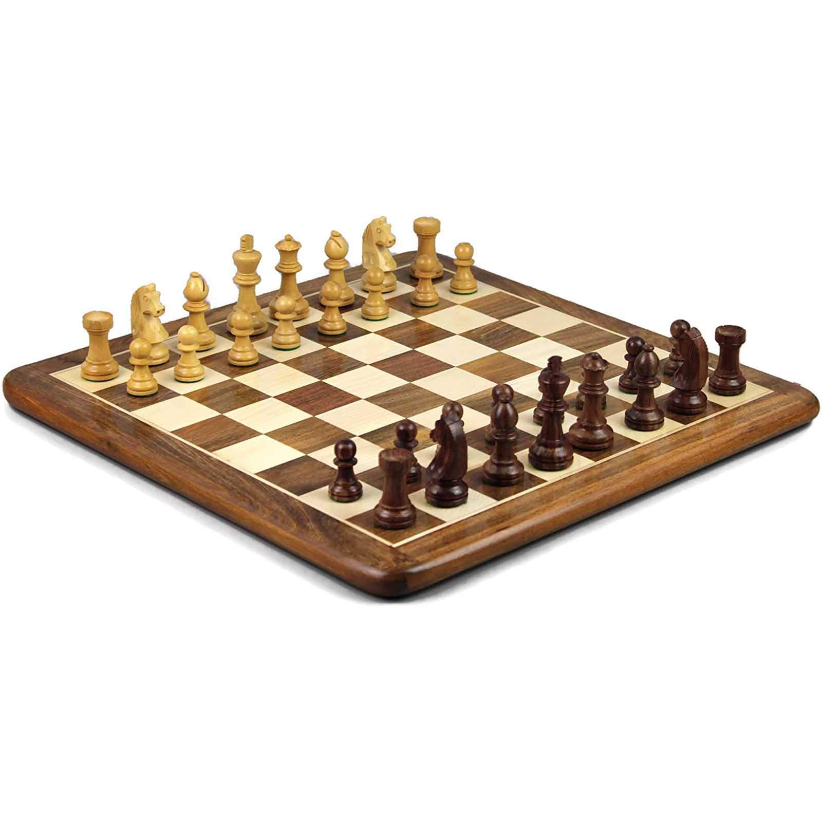 GYPPG Chess Gammon Chess Set Flat Board Handmade Inlaid Solid Sheesham Wooden Board 16" Game Chess Pieces 2.75" Chess Intelligence, Exchange Game Party