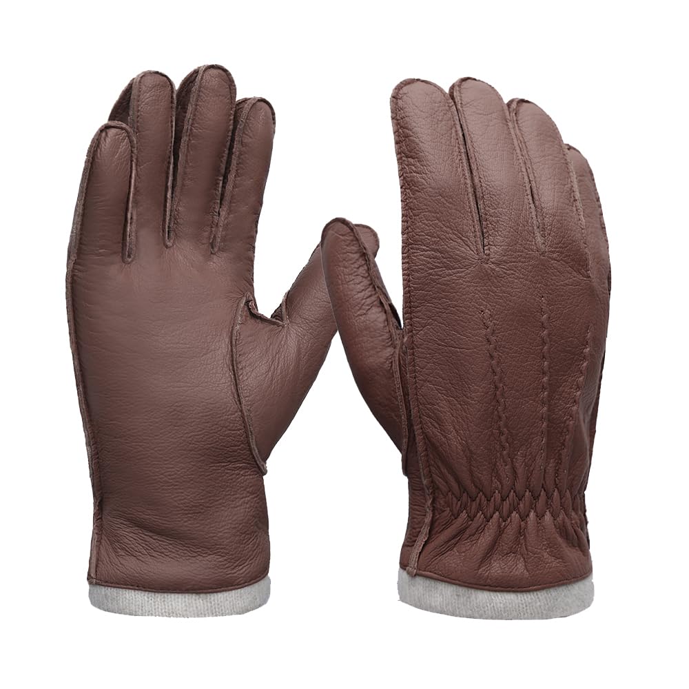 MGGMOKAY Guantes de Piel de Cabra Para Hombre con Pantalla Táctil y Forro de Cachemira