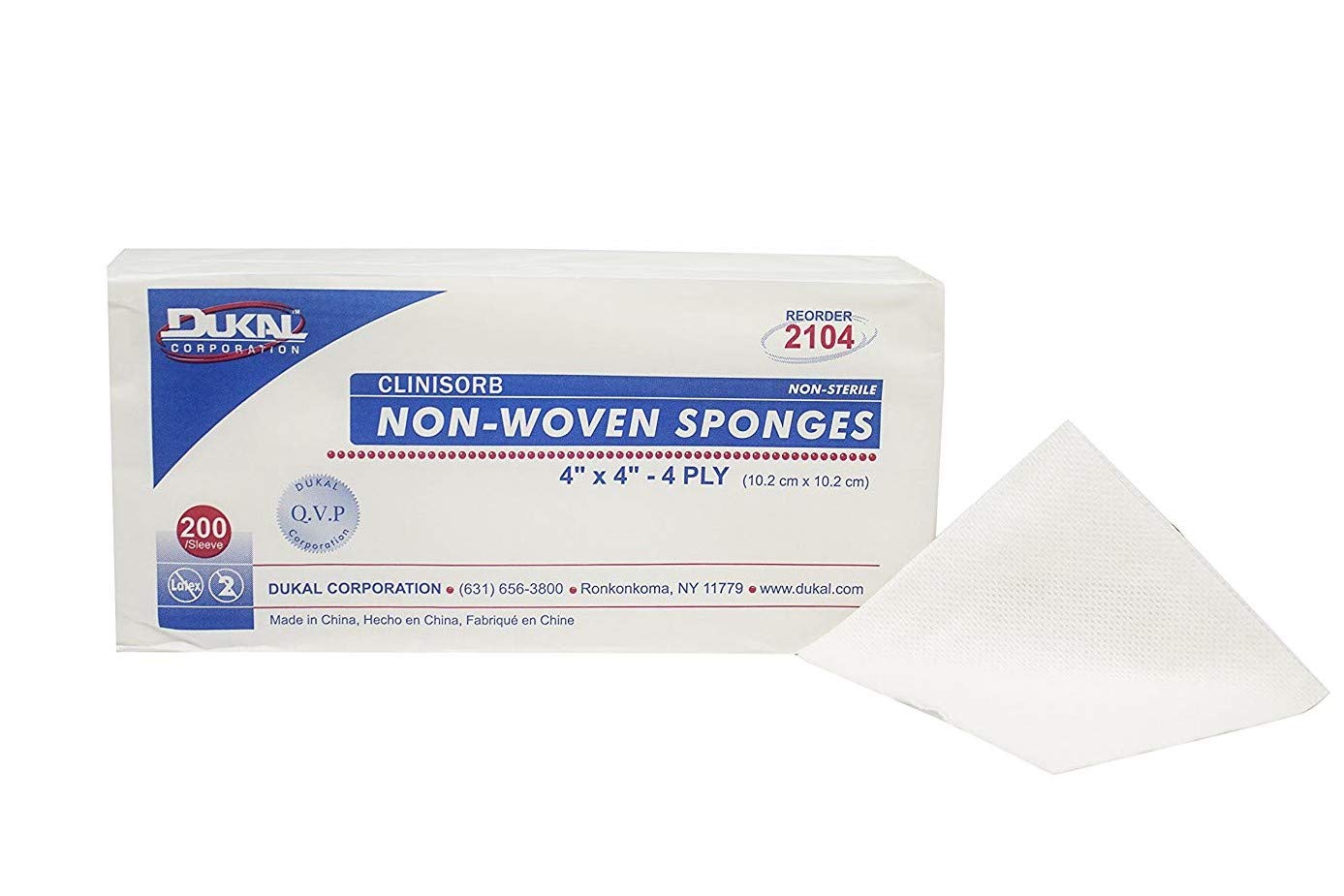 Dukal-2104 Sponge, Clinisorb, Non Woven, 4-Ply, Non Sterile, 4" x 4" (Pack of 2000)