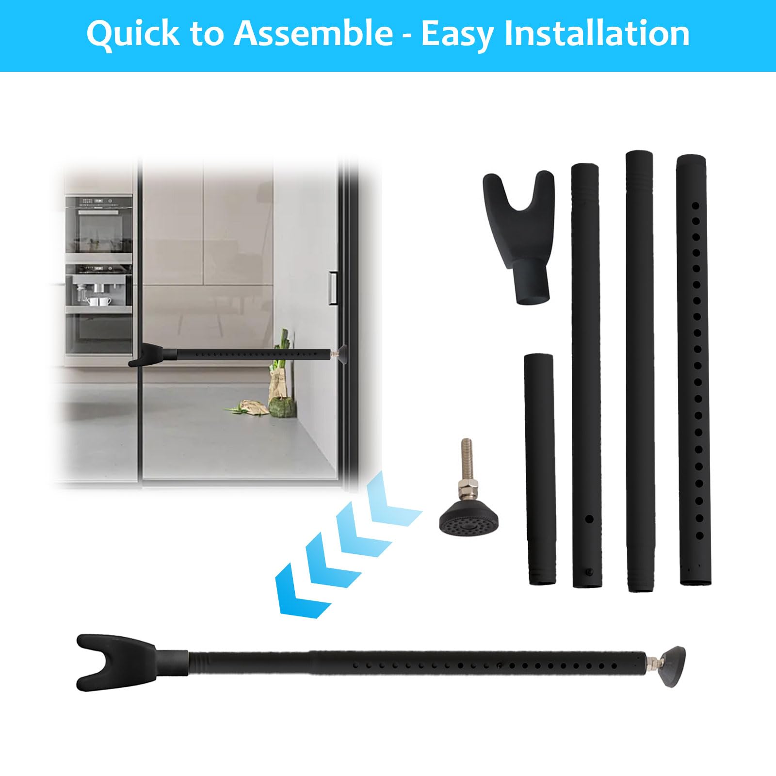 Qvine Securite Porte d'entrée Réglable 48-129 cm, Barre Anti Effraction pour la Porte Standard et Coulissante Jusqu'à 400lb, Barre de Porte Antidérapant pour Maison Appartement (Noir)