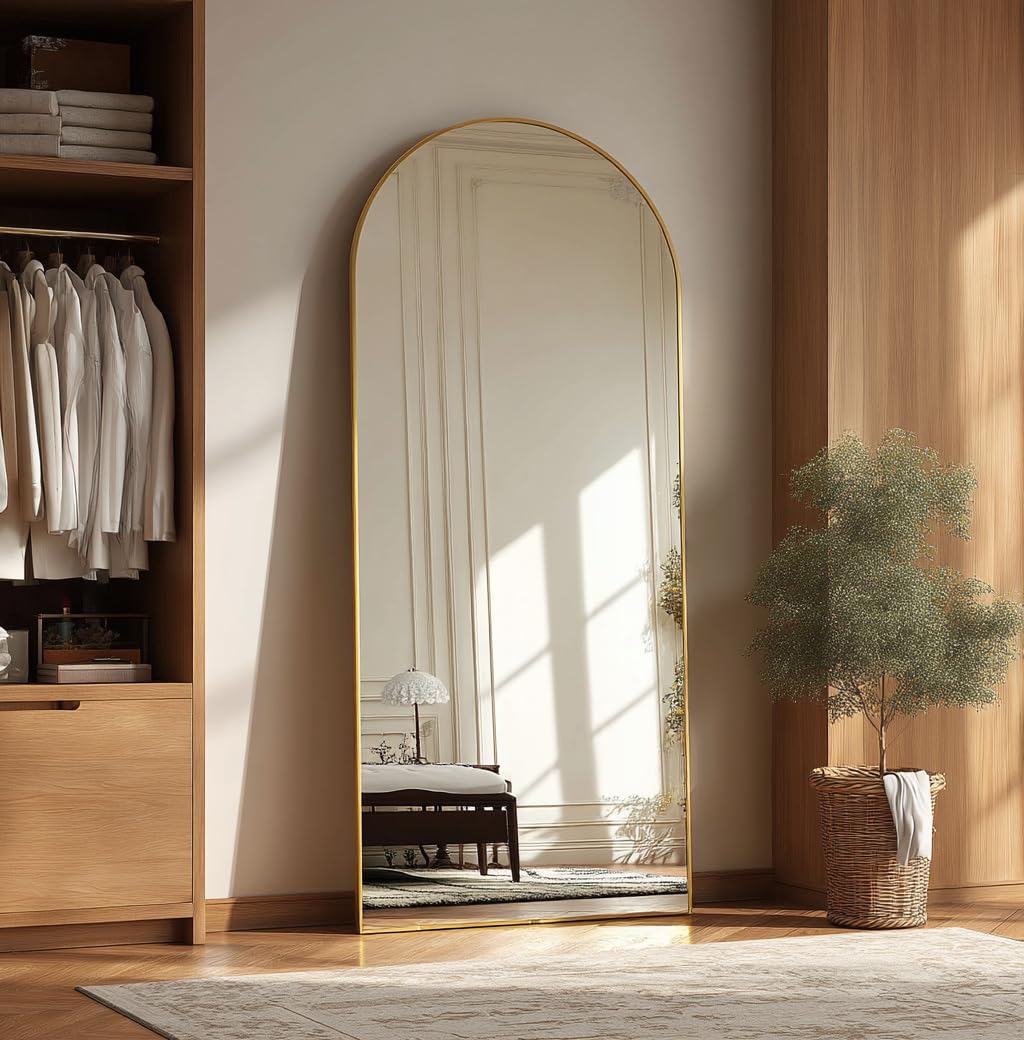 Espejo de Arco de 57x165cm | Espejo de Piel Completa con Parte Superior Curvada | para Montar en Pared o Apoyar en el Suelo | Inclinación Ajustable para Sala de Estar, Vestidor y Dormitorio