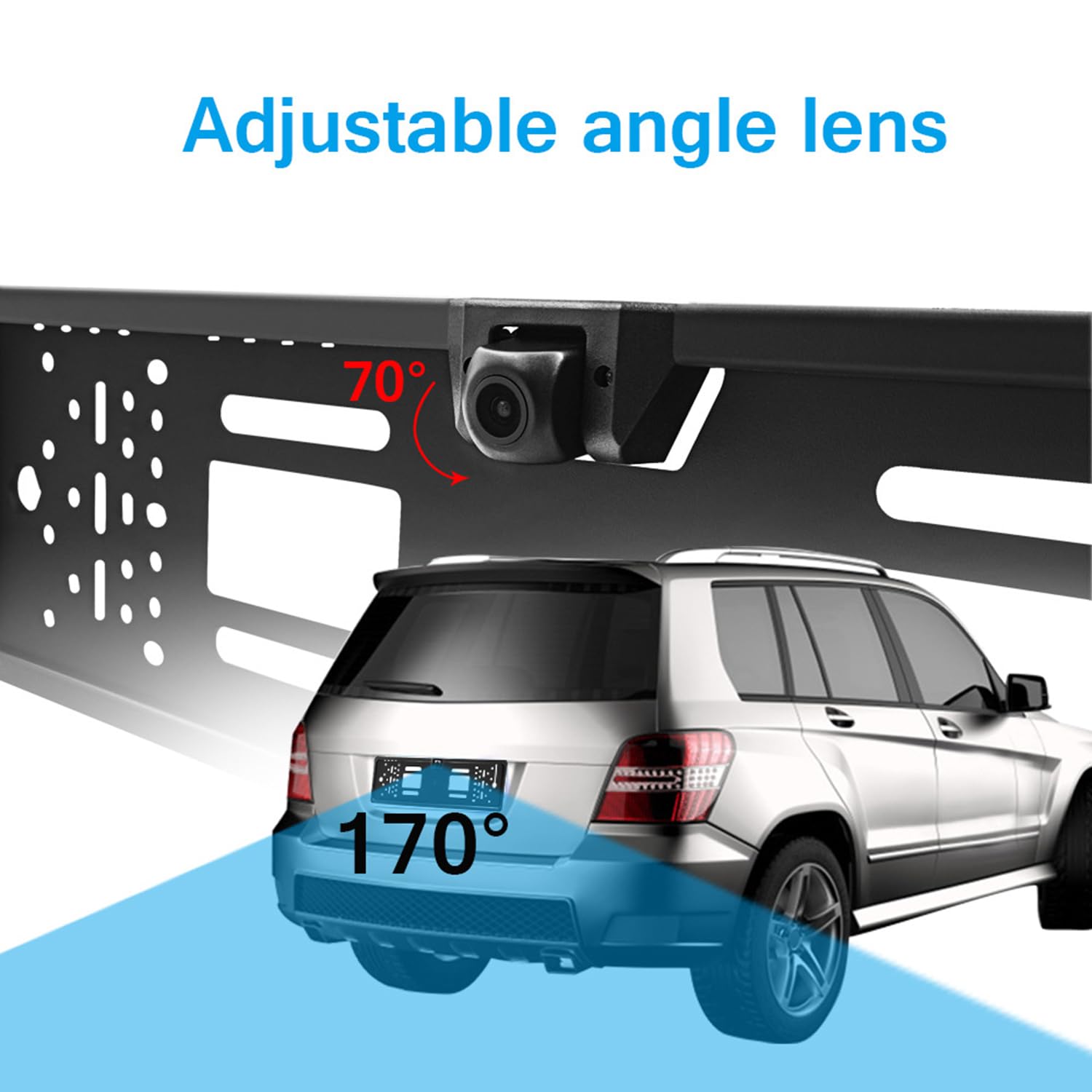 Caméra de recul pour Plaque d'immatriculation sans Fil WiFi5 – Angle Large 170°, Vision Nocturne HD étanche, dashcam, Compatible Android et iOS pour Voiture, Camping-Car, Fourgon