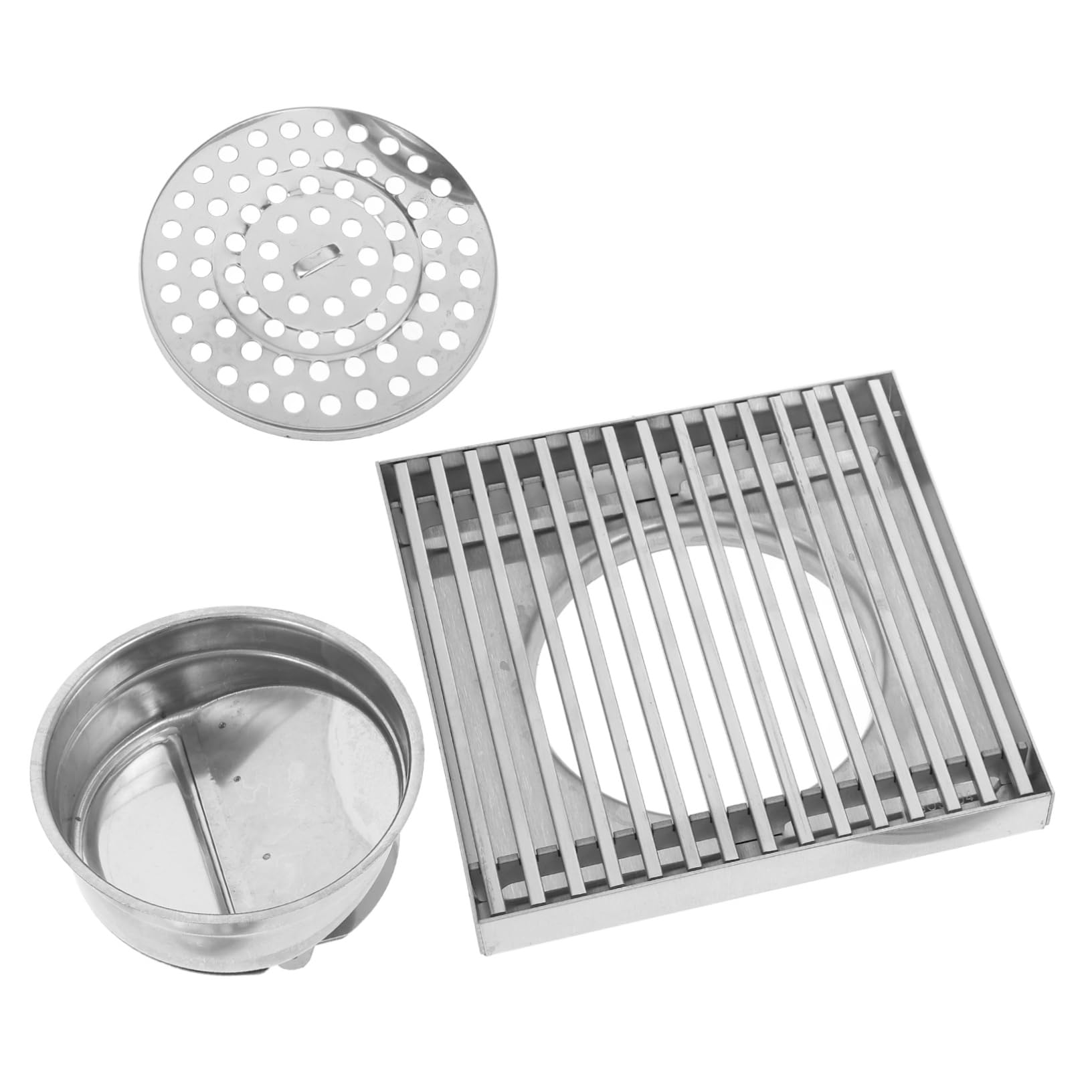 SHINEOFI Desagüe de Suelo de Acero Inoxidable para Patio Grande Cuadrado para Baño Colector de Pelo Rejilla de Ducha Kit de Desagüe de Plato de Ducha