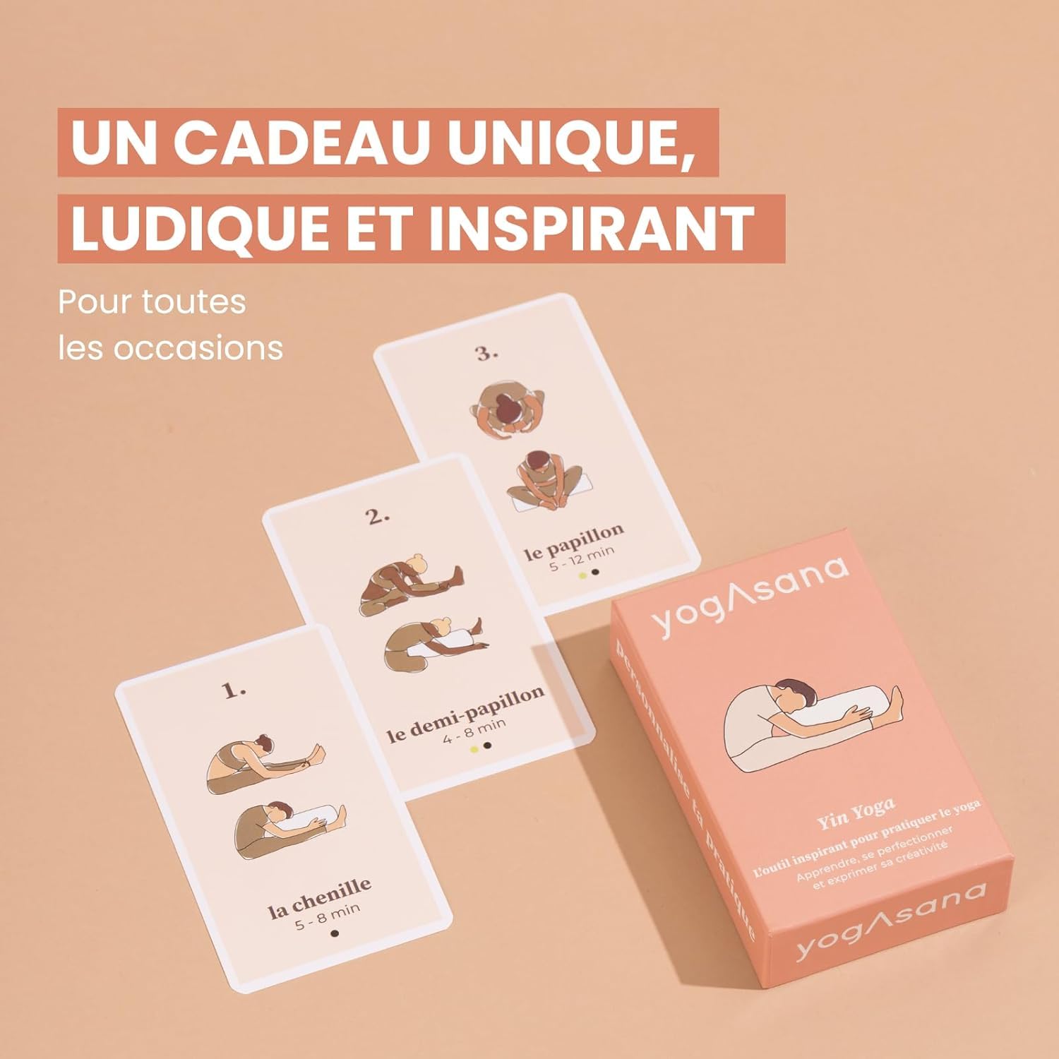 yogAsana Jeu de Carte français - Yin Yoga 80 Cartes - Tous Niveaux - Guide de séquences pour se perfectionner - Illustrations de Postures et durée de Pratique - Bénéfices pour Le Corps et l’Esprit
