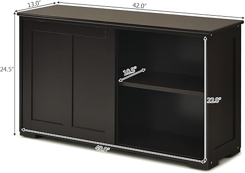 Miniatura 3 de Graffy Aparador de cocina gabinete de buffet de almacenamiento con 2 puertas corredizas y estante ajustable mesa de buffet de madera para apilar o