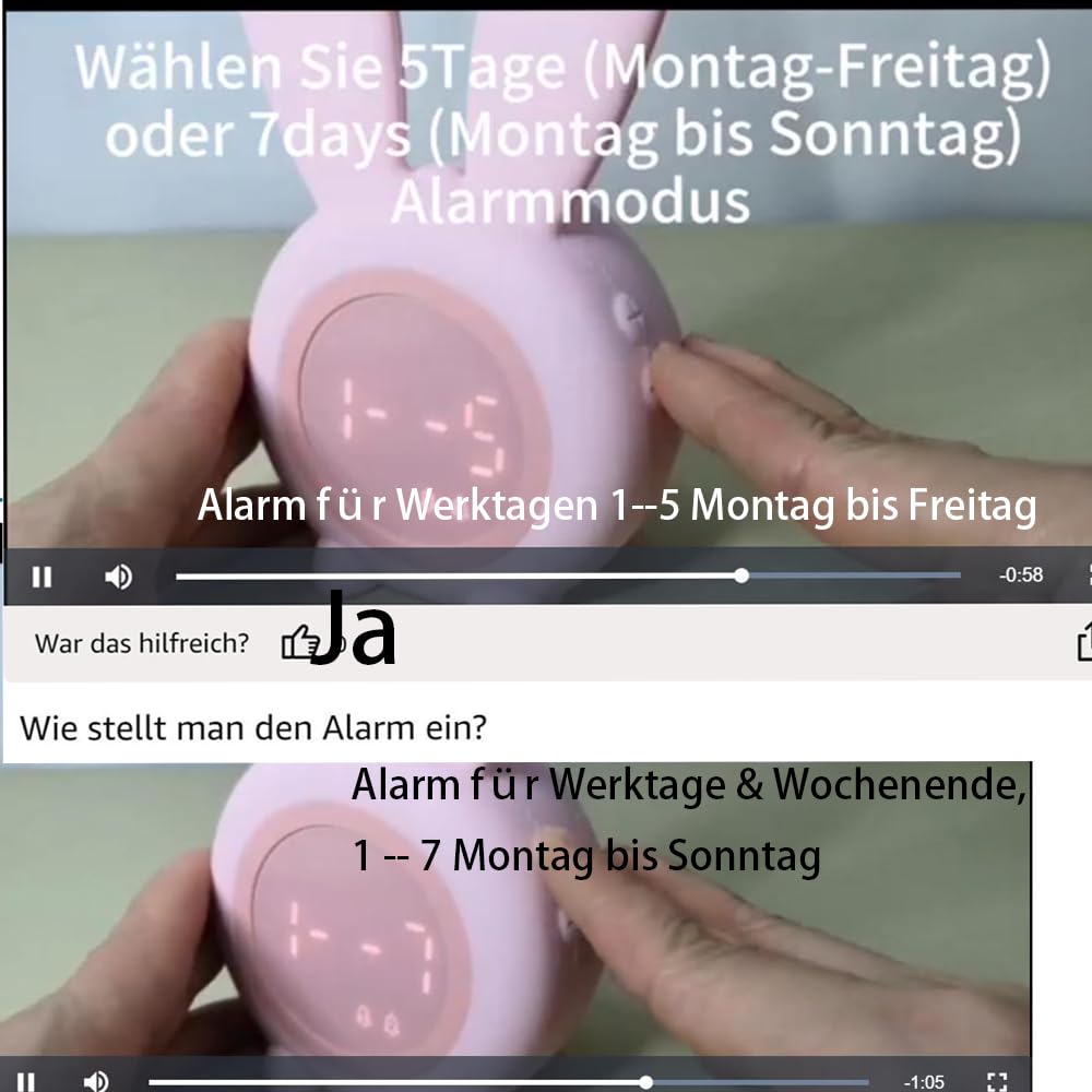 YONGYAO Wecker Kinder Lichtwecker Hasen wecker Kinderwecker Jungen blau Rabbit Alarm Clock mit Schlummerfunktion, 6 Laute Geräusche, zeitgesteuertes Nachtlicht Geschenk für Kinder Kawaii Deko