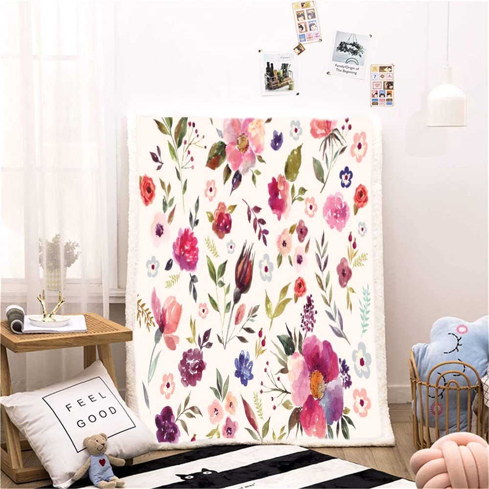 Knuffeldeken, 180 x 200 cm, stijlvolle paarse bloemen, flanellen deken